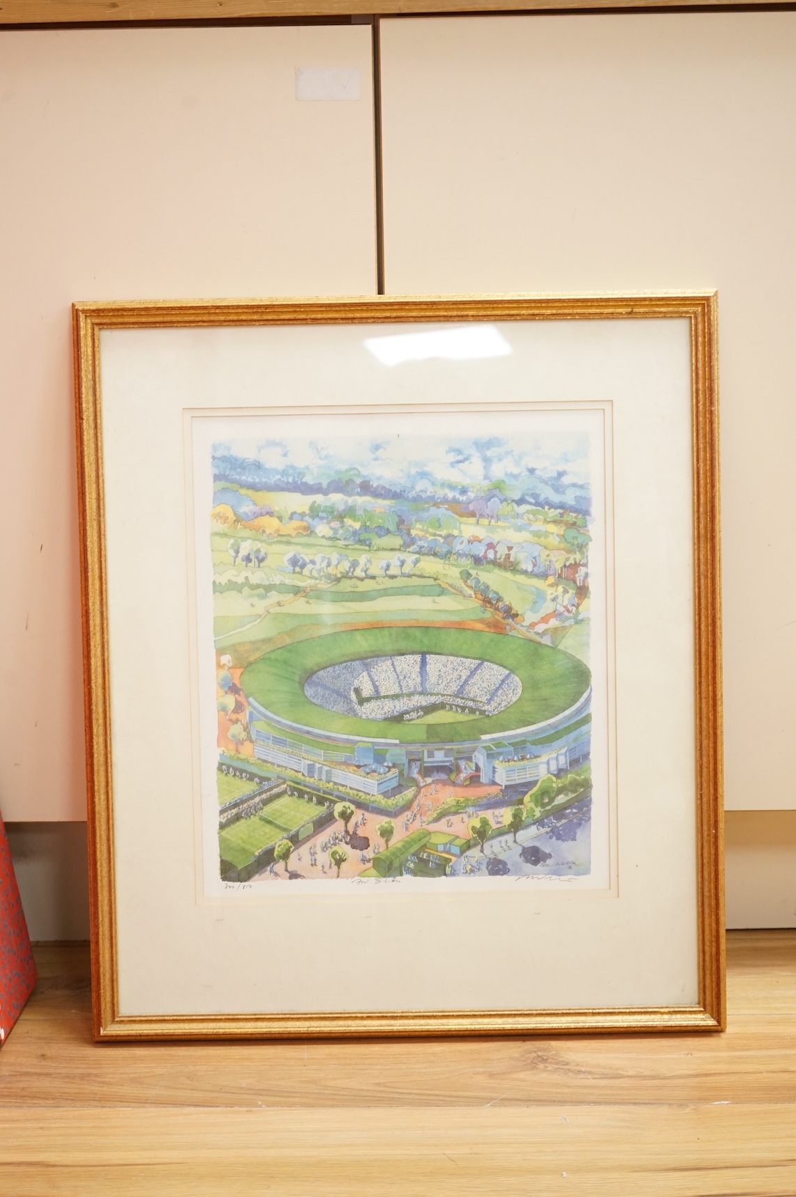 Peter Welton (b. 1933), 'The New Number One Court, Wimbledon', signed and numbered 300/850 to the margin, lithograph in colours, the image 36cm x 30cm